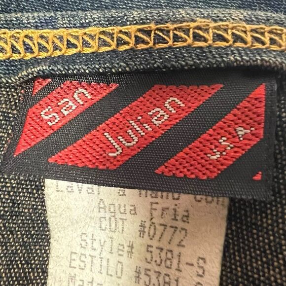 San Julian Denim Skirt A-Line S Whipstitch Below Knee Y2K Rare USA Fall Fit - Picture 3 of 11